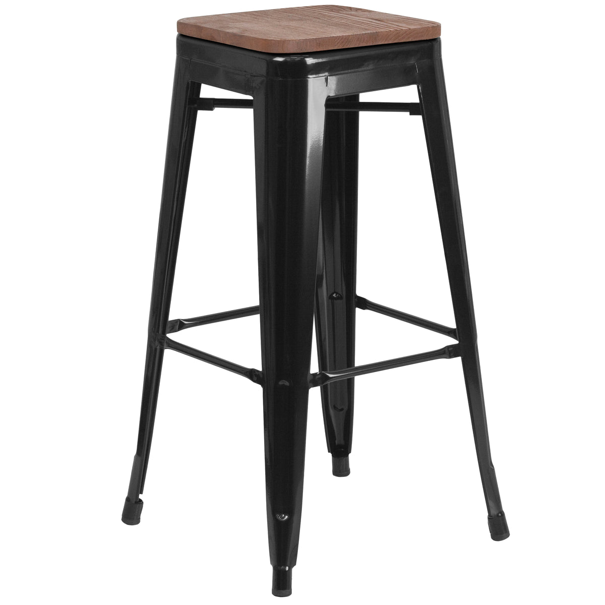 30" High Backless Metal Barstool with Square Wood Seat