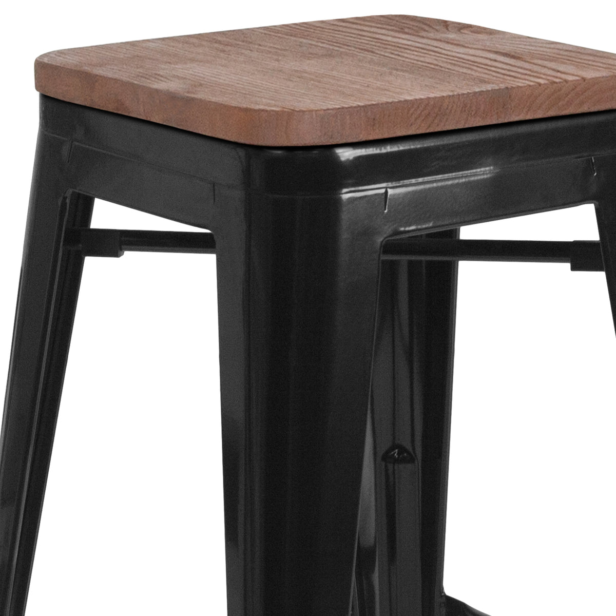 30" High Backless Metal Barstool with Square Wood Seat