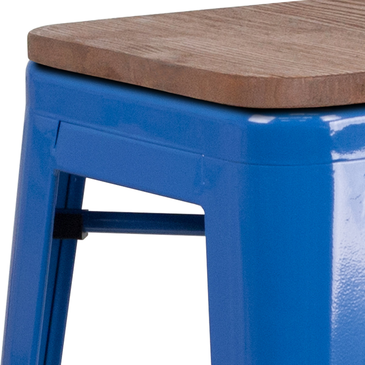 30" High Backless Metal Barstool with Square Wood Seat