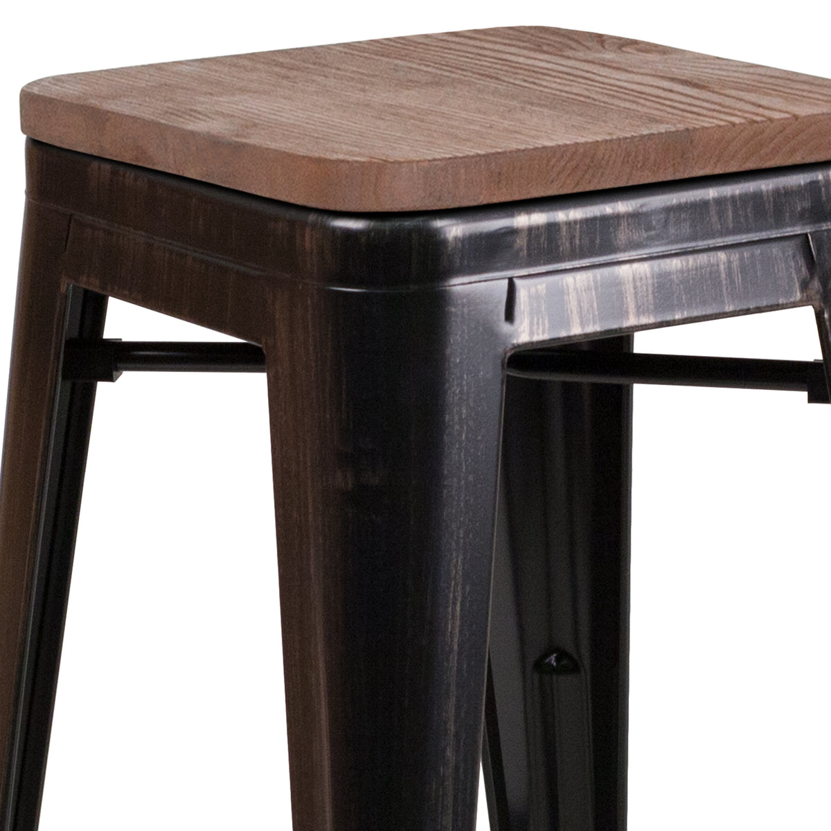 30" High Backless Metal Barstool with Square Wood Seat