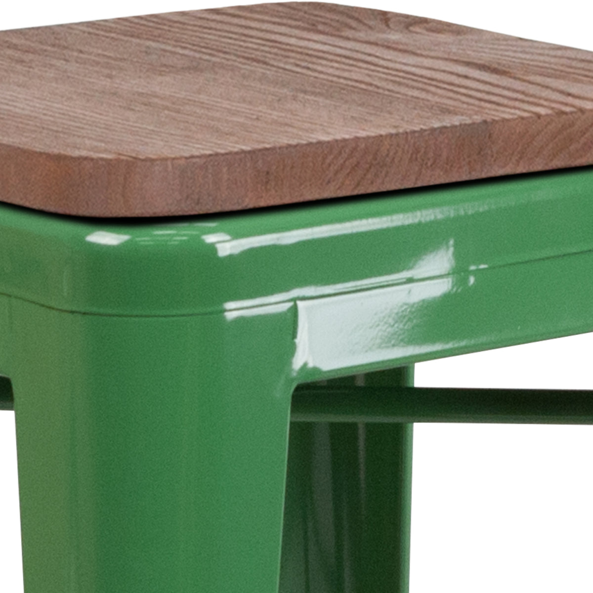 30" High Backless Metal Barstool with Square Wood Seat