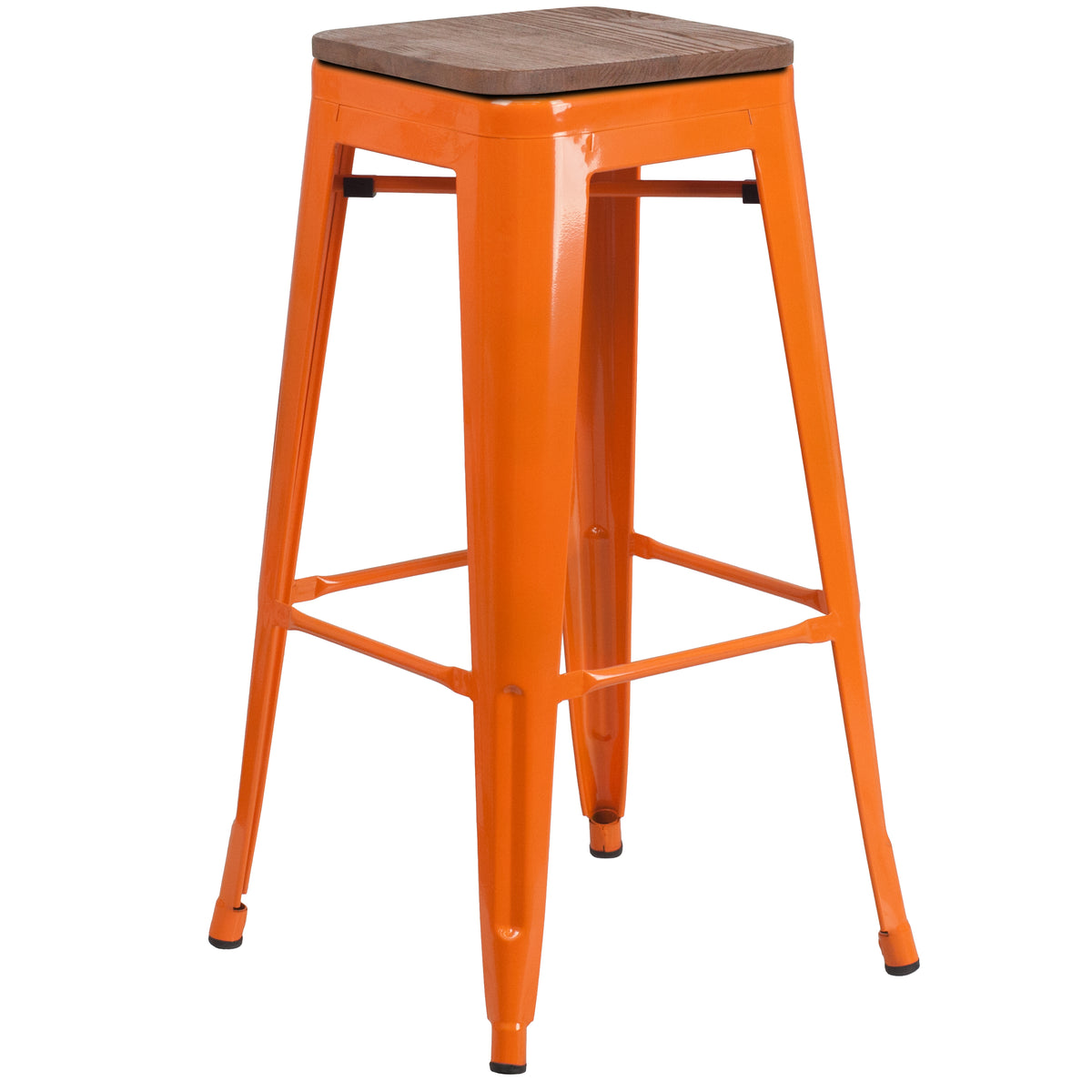 30" High Backless Metal Barstool with Square Wood Seat