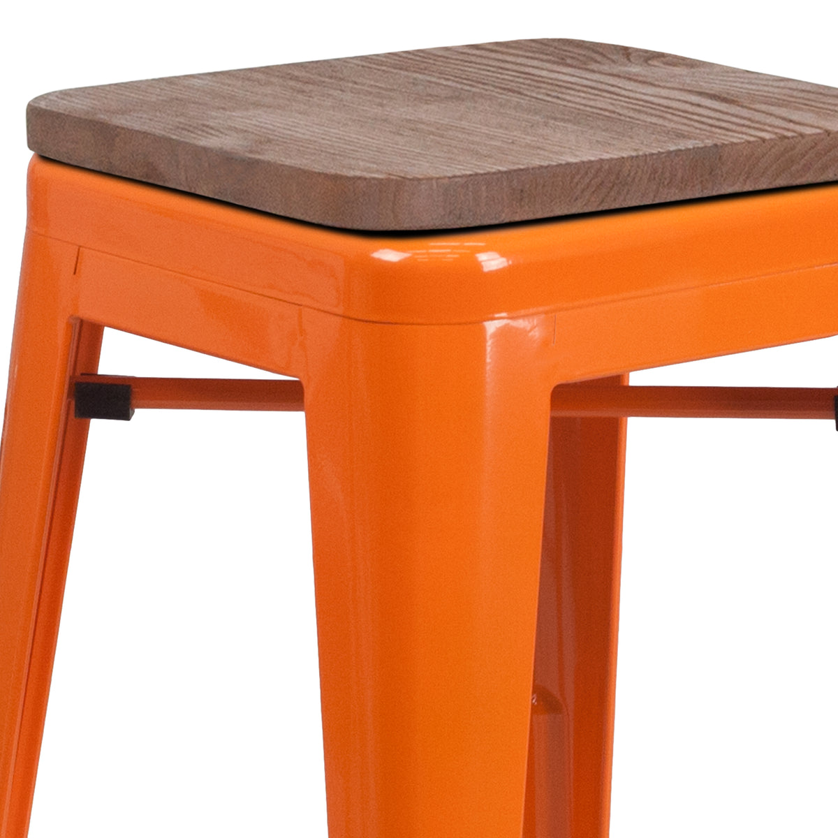 30" High Backless Metal Barstool with Square Wood Seat