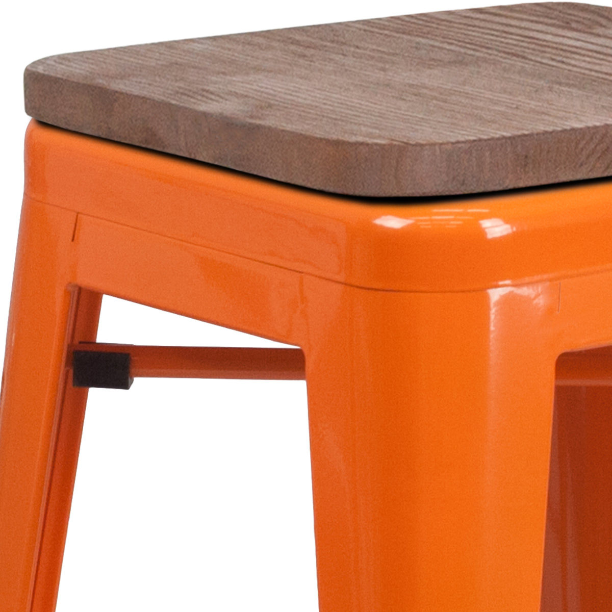 30" High Backless Metal Barstool with Square Wood Seat