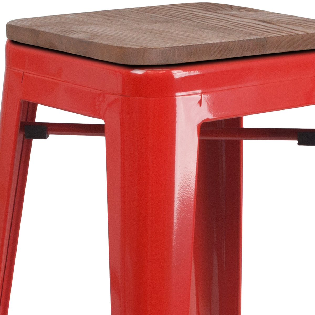30" High Backless Metal Barstool with Square Wood Seat