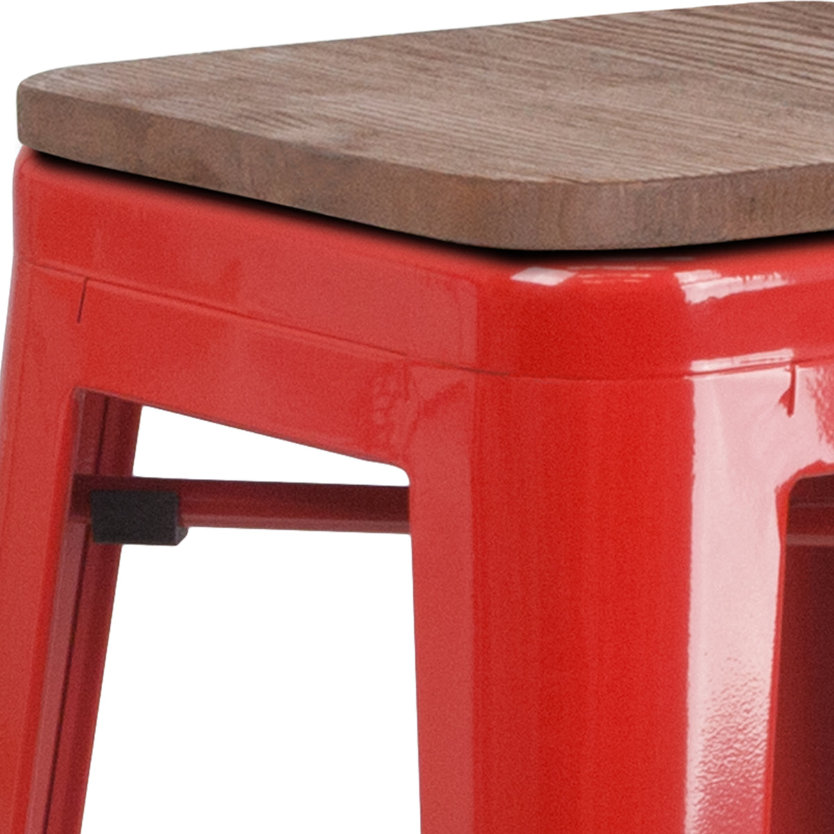 30" High Backless Metal Barstool with Square Wood Seat