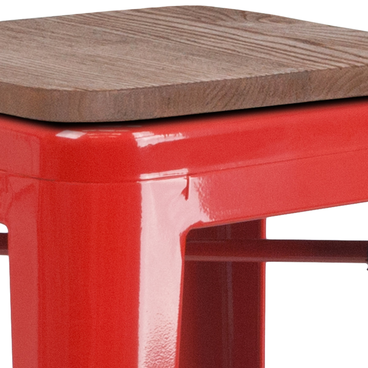 30" High Backless Metal Barstool with Square Wood Seat