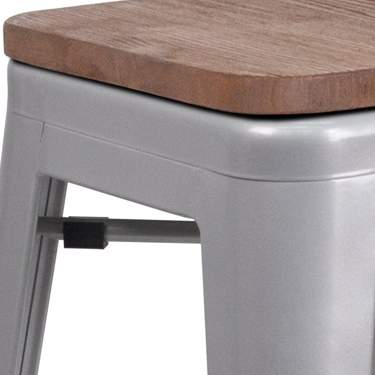 30" High Backless Metal Barstool with Square Wood Seat