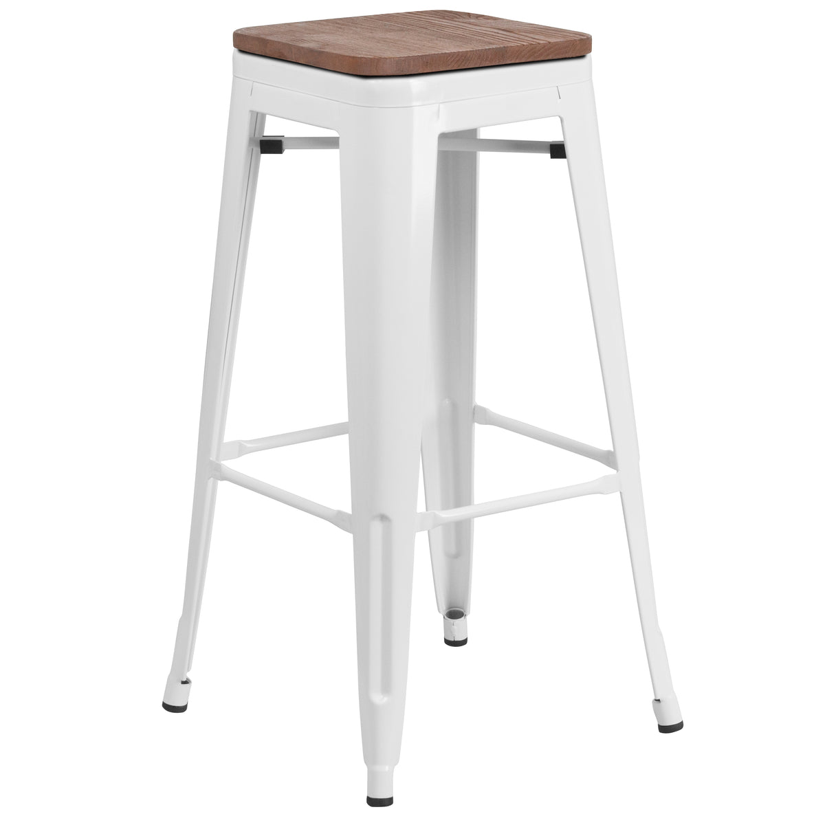 30" High Backless Metal Barstool with Square Wood Seat