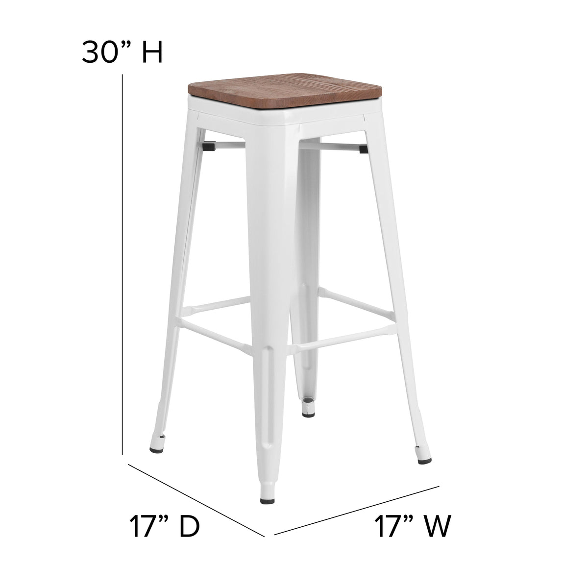 30" High Backless Metal Barstool with Square Wood Seat