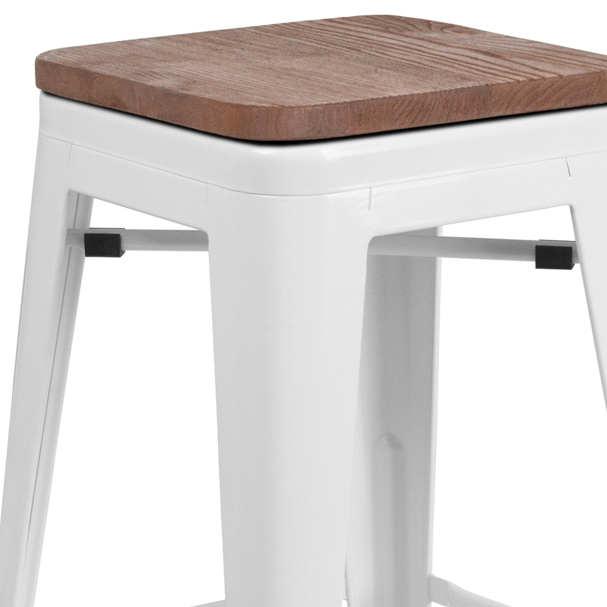 30" High Backless Metal Barstool with Square Wood Seat