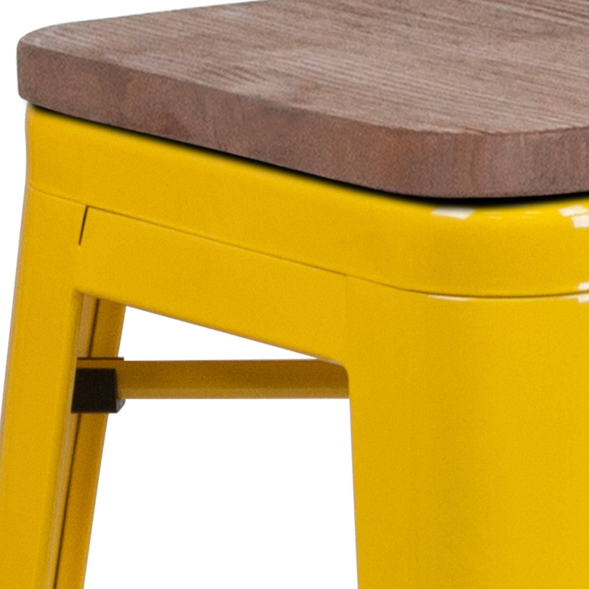 30" High Backless Metal Barstool with Square Wood Seat