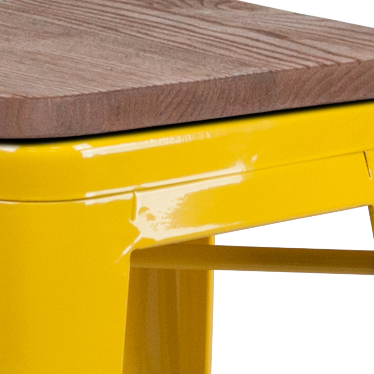 30" High Backless Metal Barstool with Square Wood Seat