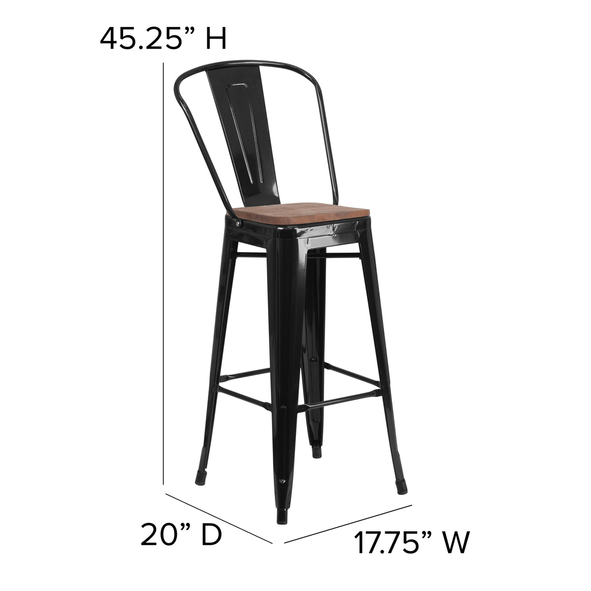 31.5" Square Metal Bar Table Set with Wood Top and 4 Stools