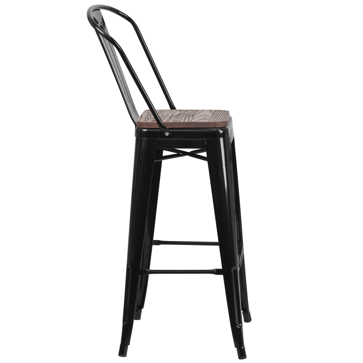 31.5" Square Metal Bar Table Set with Wood Top and 4 Stools