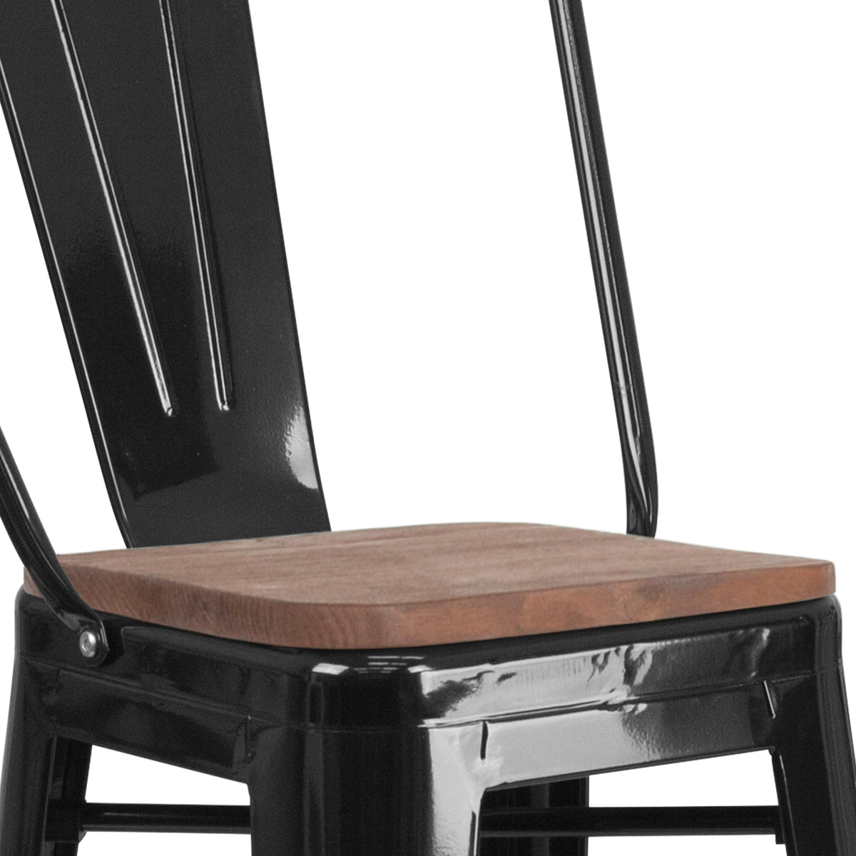 30" High Metal Barstool with Back and Wood Seat