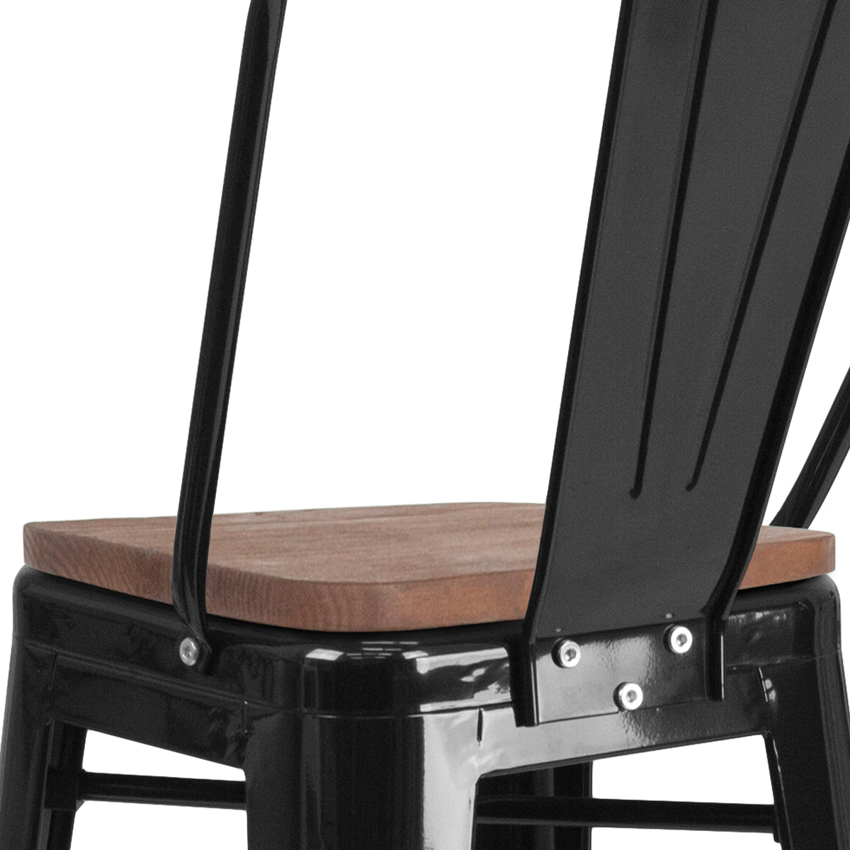 30" High Metal Barstool with Back and Wood Seat