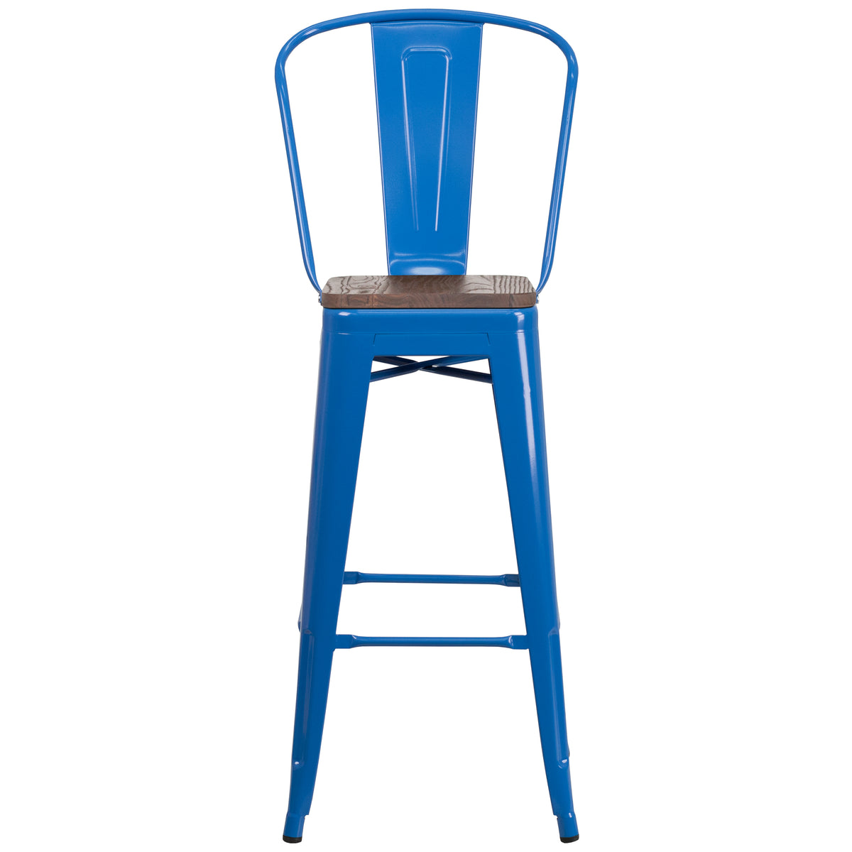 30" High Metal Barstool with Back and Wood Seat