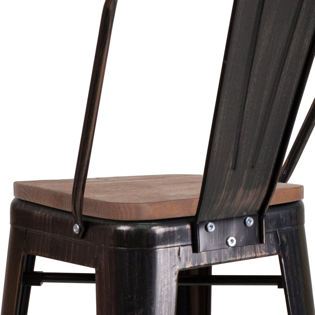 30" High Metal Barstool with Back and Wood Seat