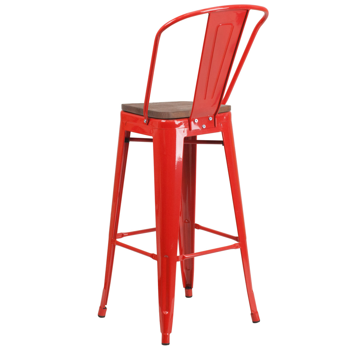 30" High Metal Barstool with Back and Wood Seat