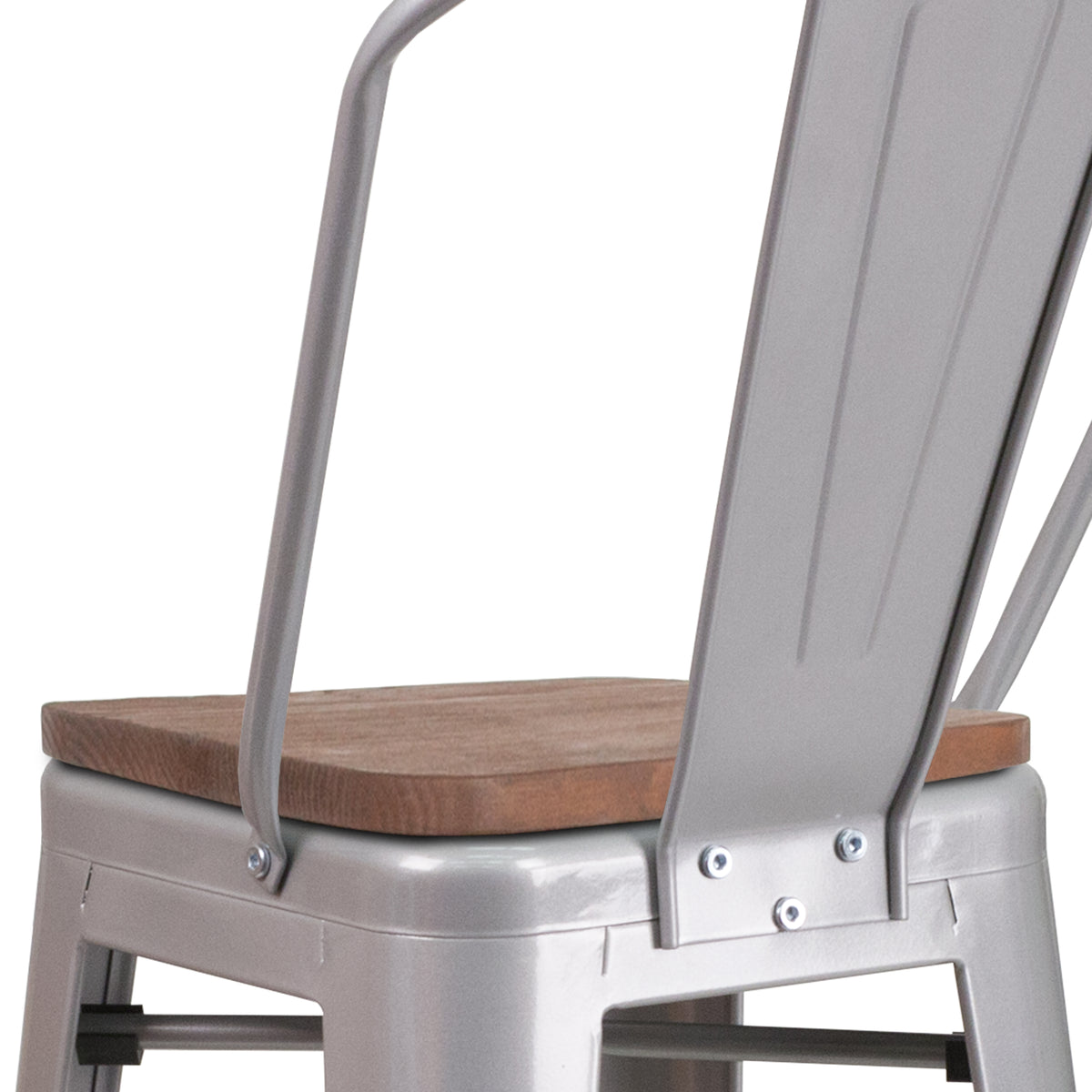 30" High Metal Barstool with Back and Wood Seat