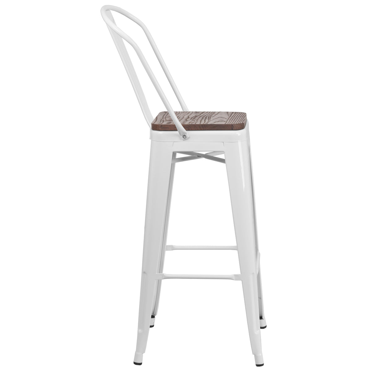 30" High Metal Barstool with Back and Wood Seat