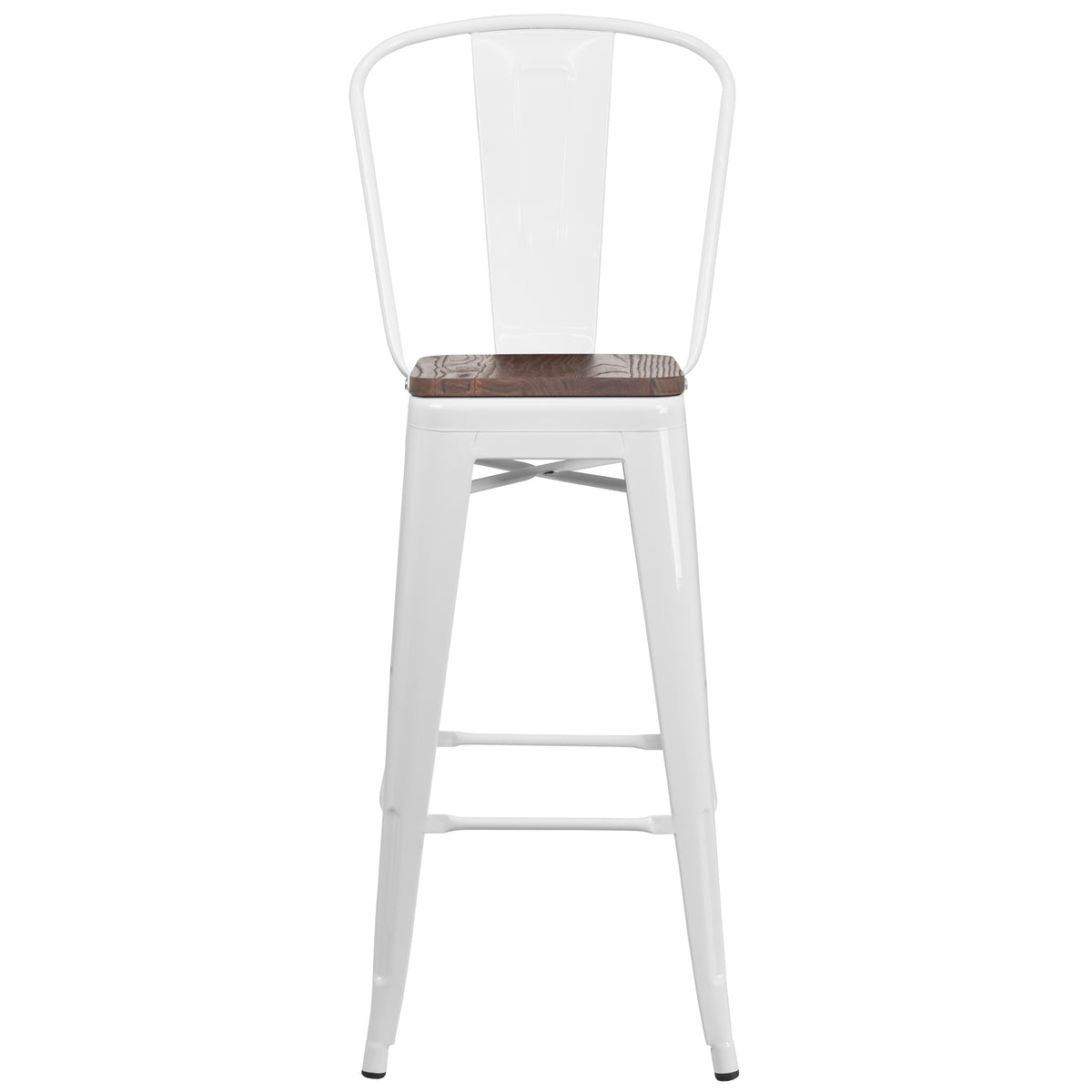 30" High Metal Barstool with Back and Wood Seat