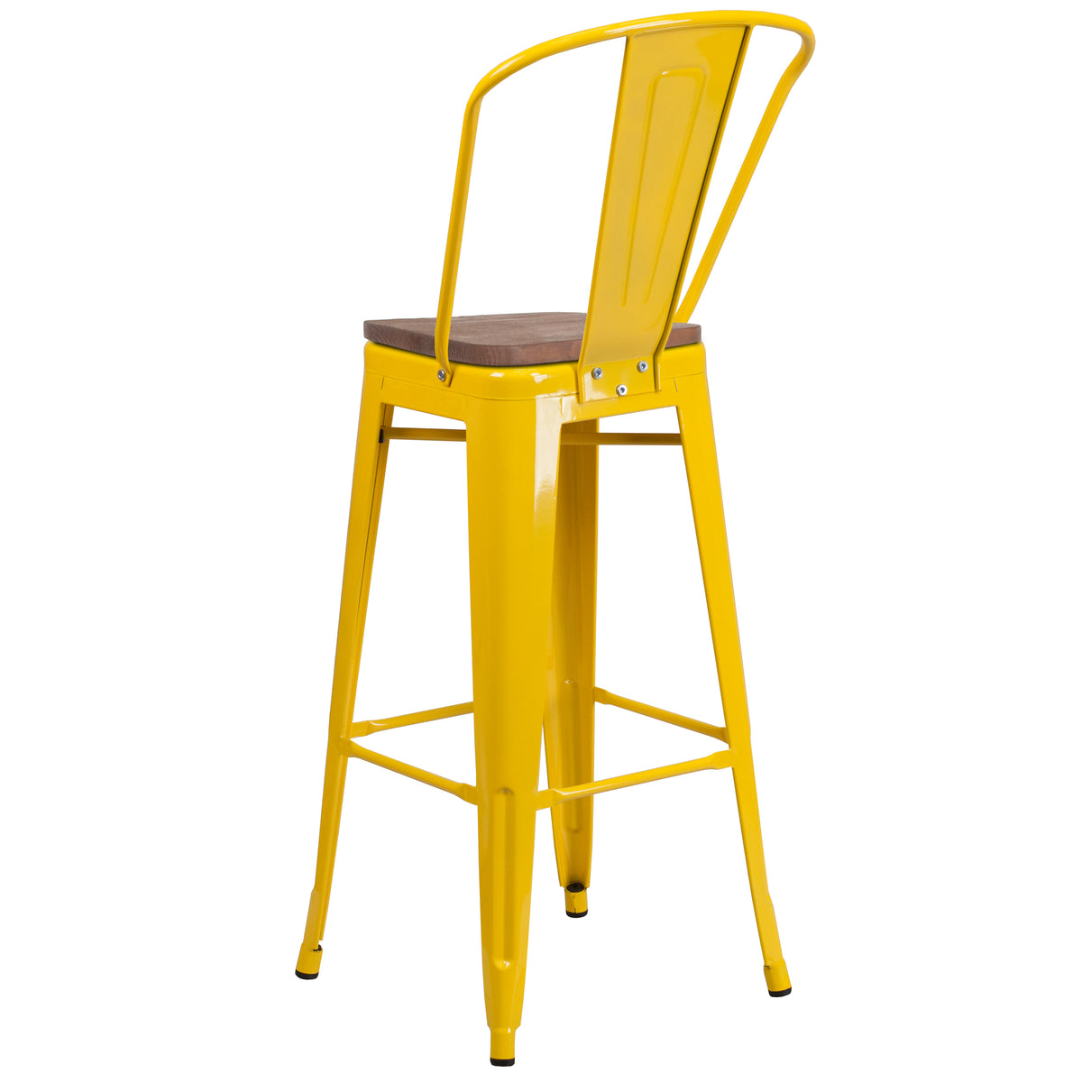 30" High Metal Barstool with Back and Wood Seat