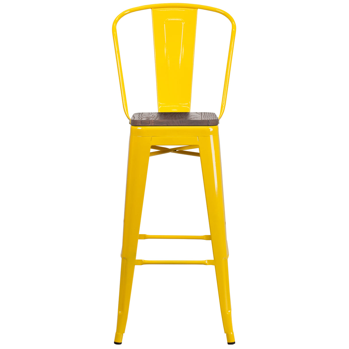 30" High Metal Barstool with Back and Wood Seat