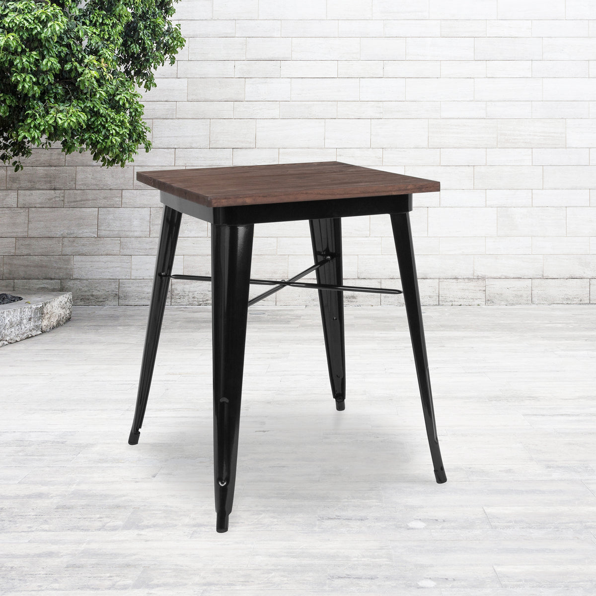 23.5" Square Metal Indoor Table with Rustic Wood Top