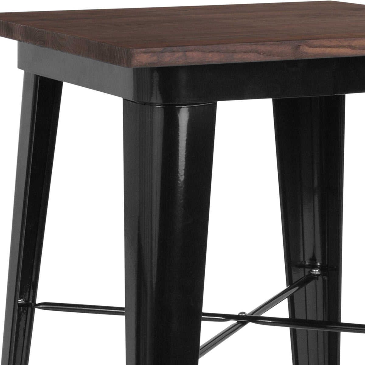 23.5" Square Metal Indoor Bar Height Table with Rustic Wood Top