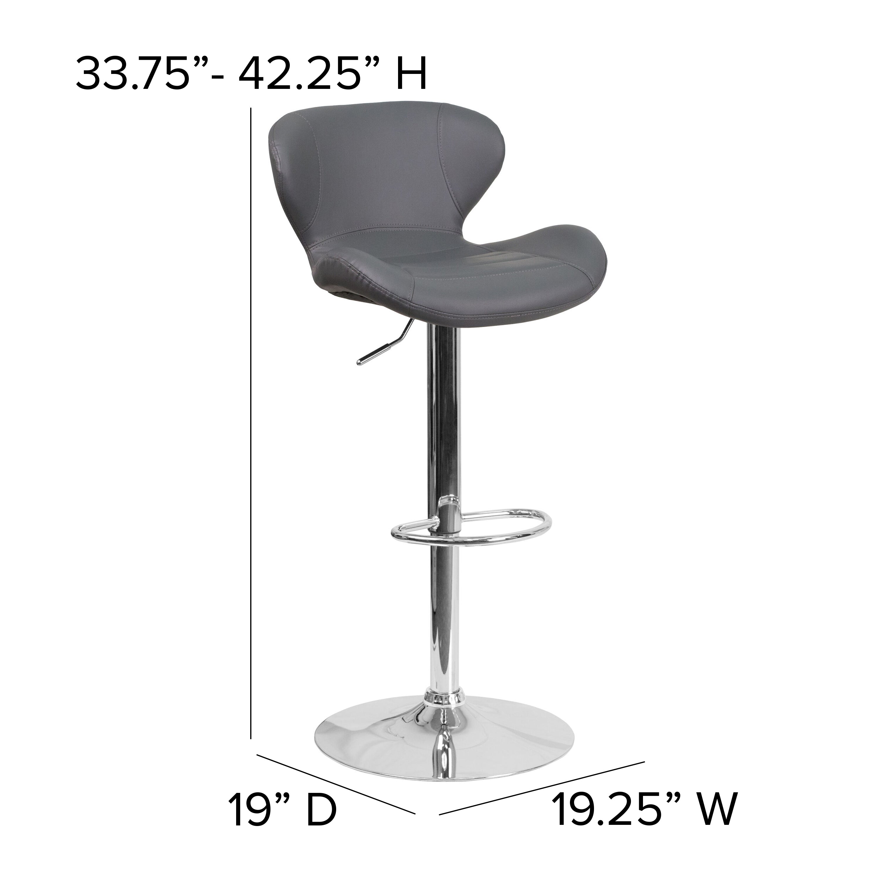 Contemporary Adjustable Height Barstool with Curved Back and Chrome Base
