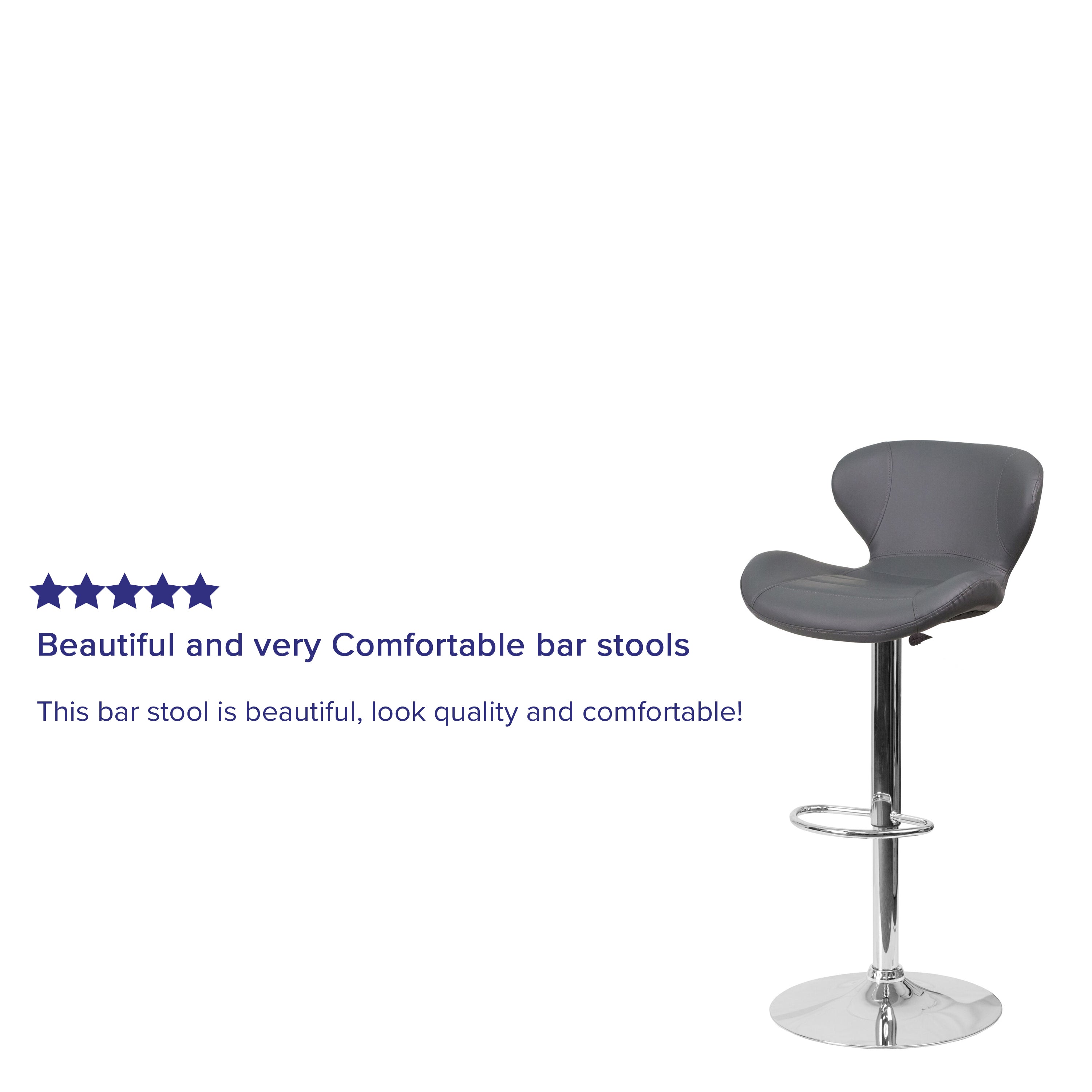 Contemporary Adjustable Height Barstool with Curved Back and Chrome Base