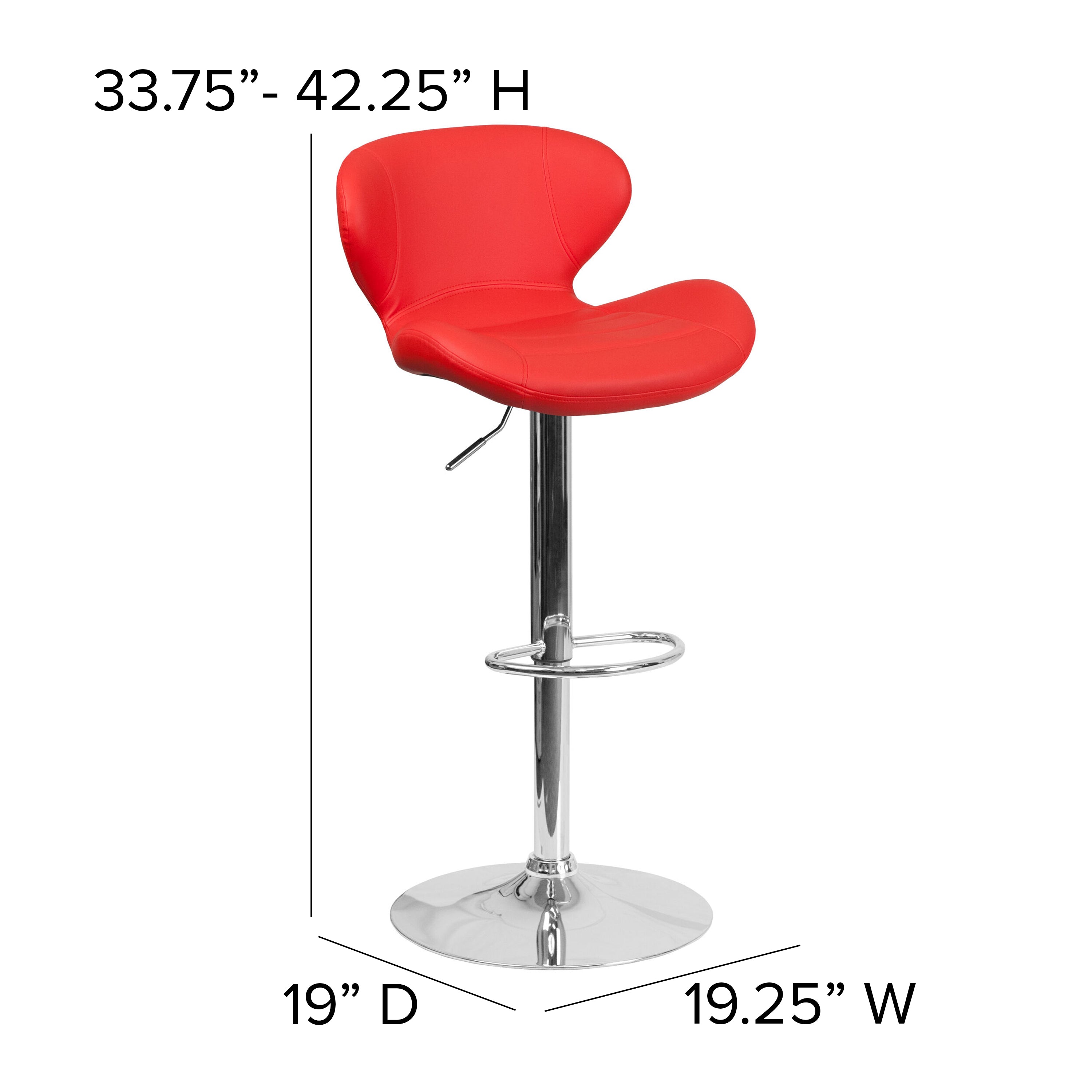 Contemporary Adjustable Height Barstool with Curved Back and Chrome Base