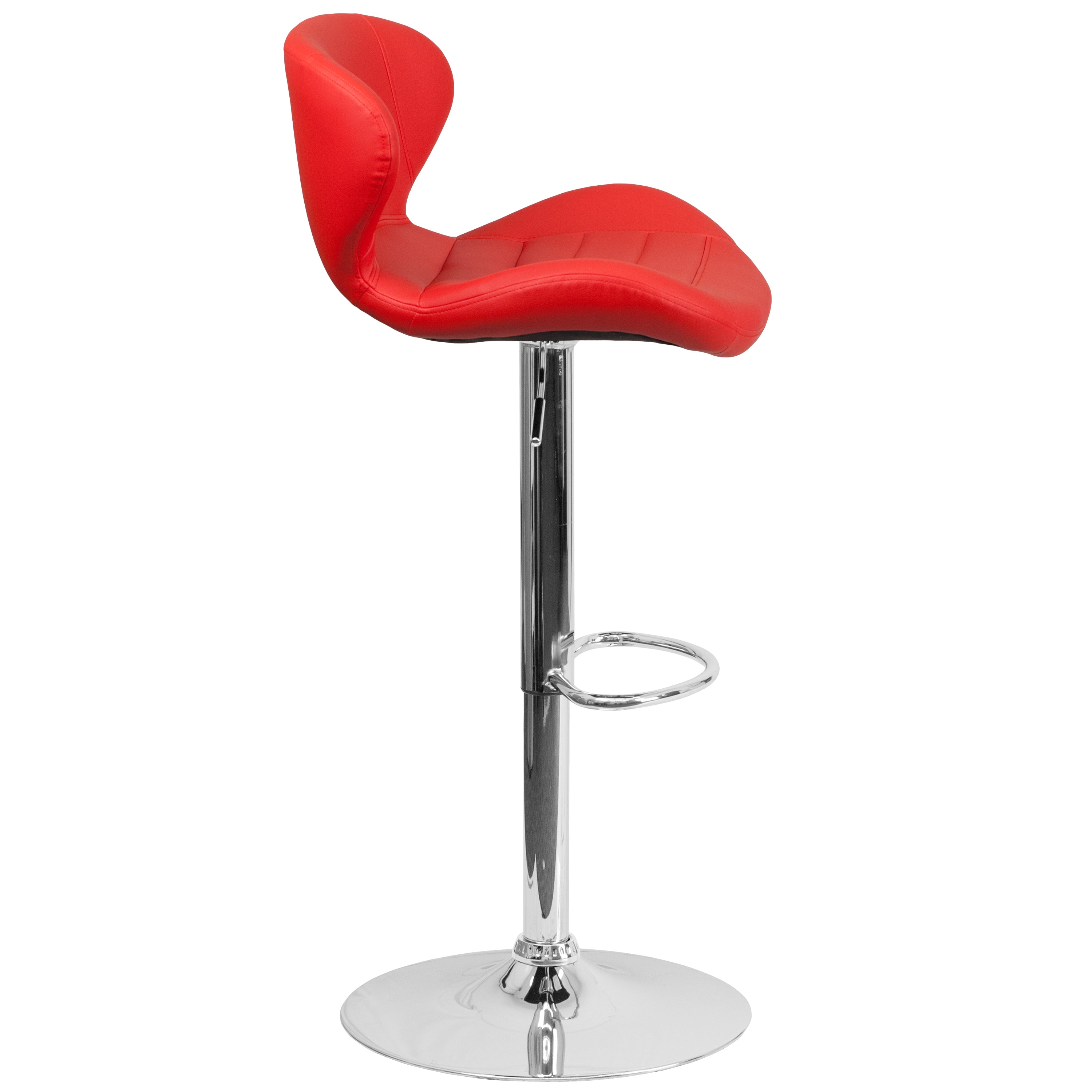Contemporary Adjustable Height Barstool with Curved Back and Chrome Base