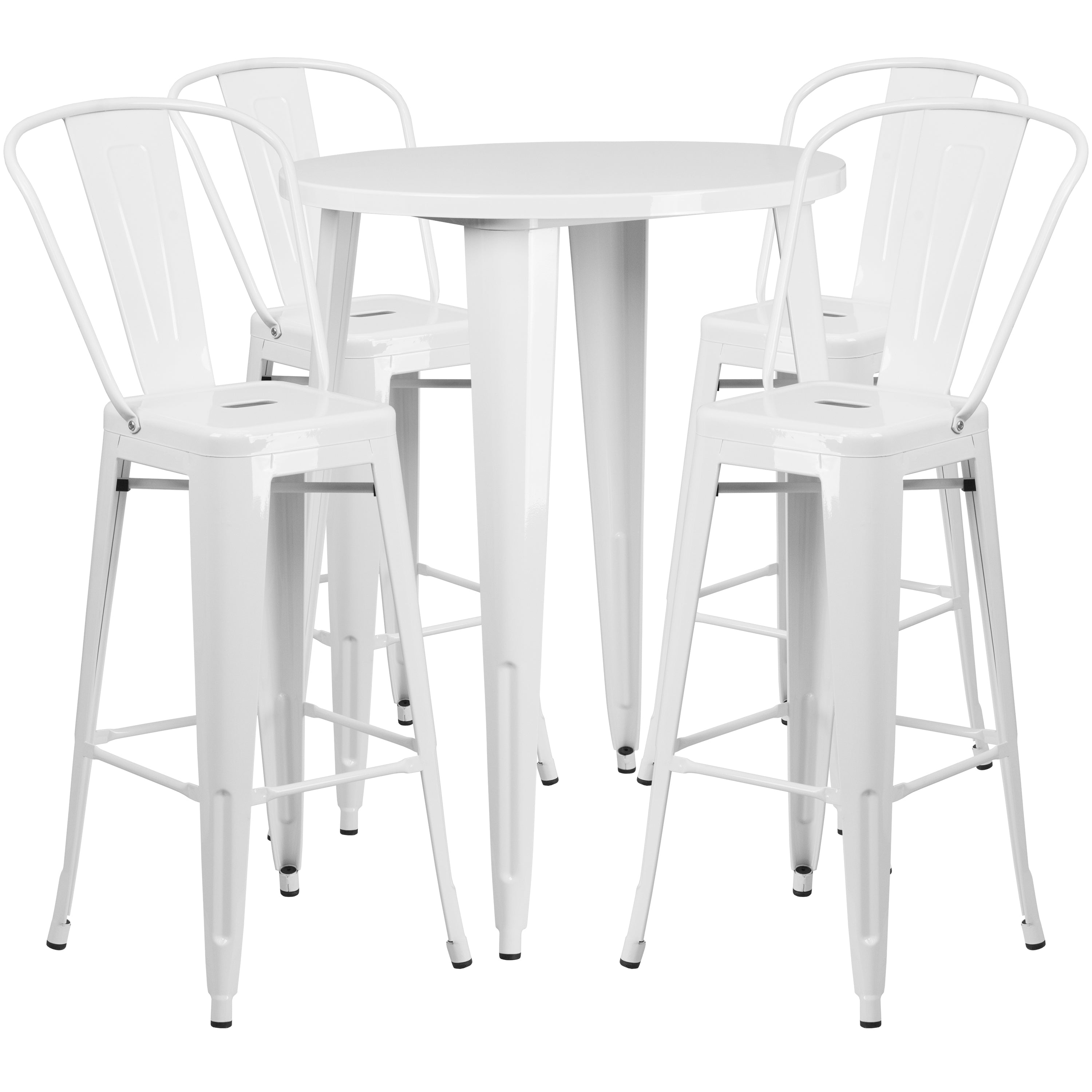Commercial Grade 30" Round Metal Indoor-Outdoor Bar Table Set with 4 Cafe Stools-Indoor/Outdoor Dining Sets-Flash Furniture-Wall2Wall Furnishings