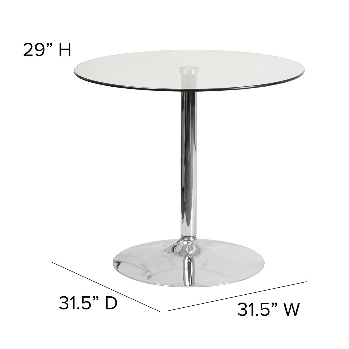 31.5'' Round Glass Table with 29''H Chrome Base