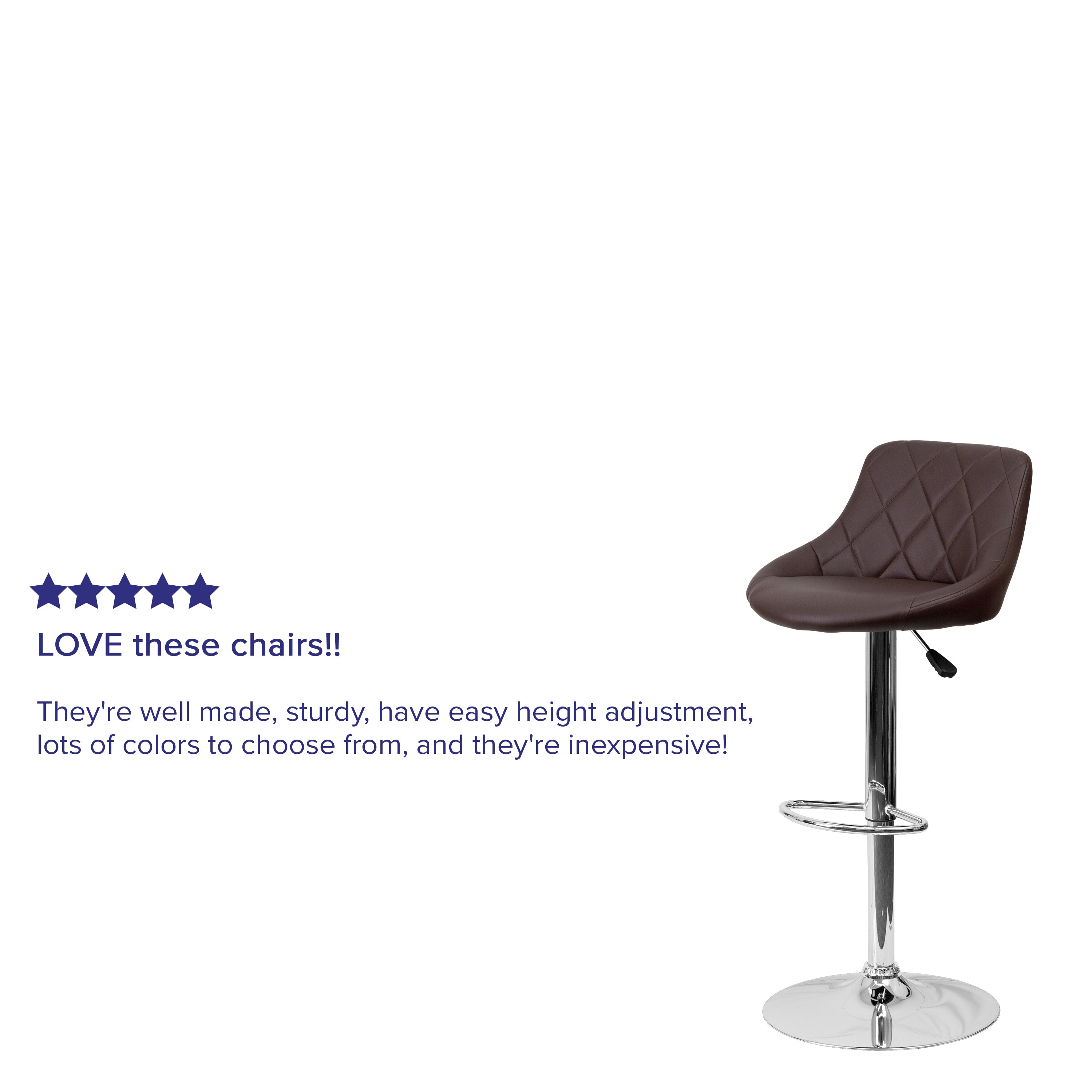 Contemporary Vinyl Bucket Seat Adjustable Height Barstool with Diamond Pattern Back and Chrome Base