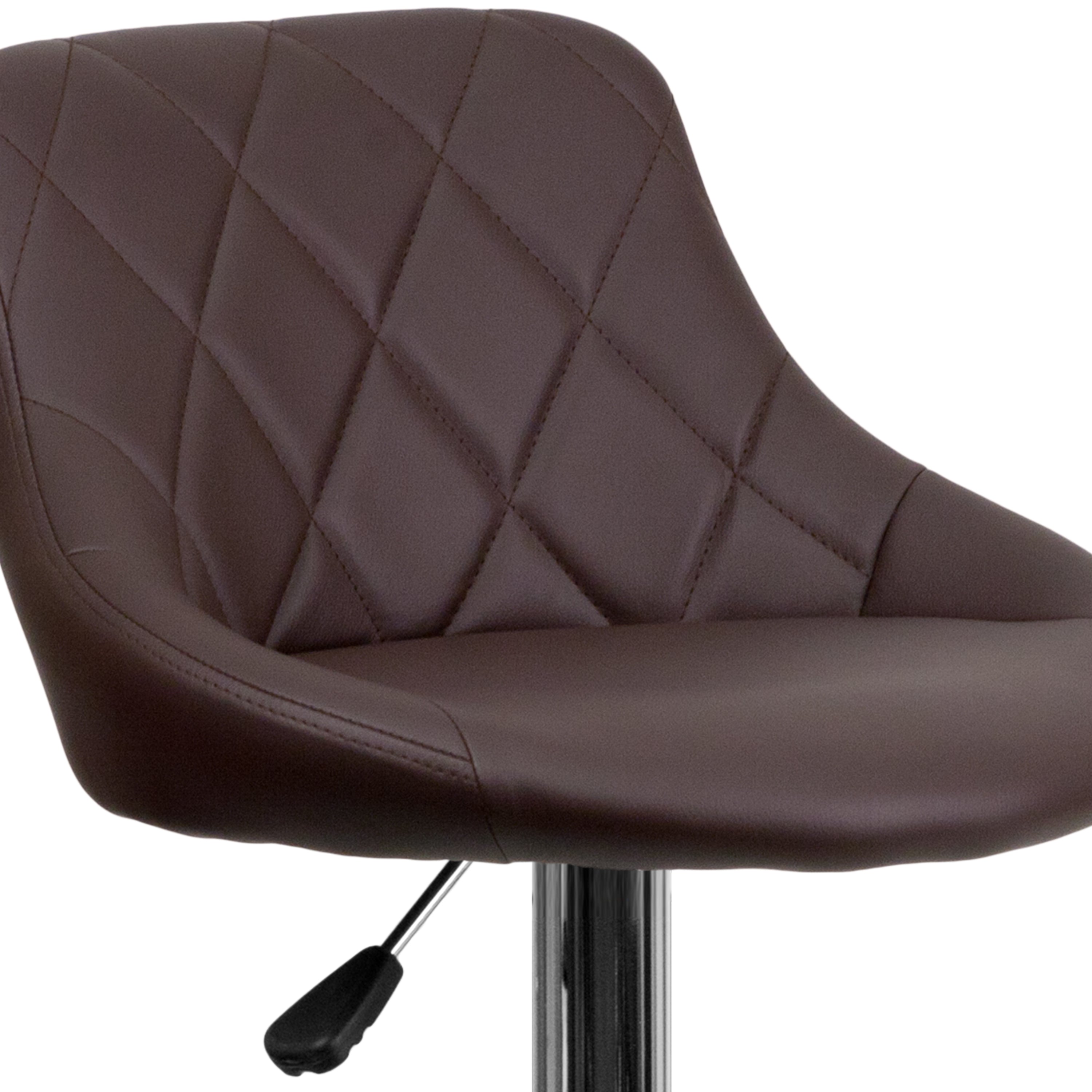 Contemporary Vinyl Bucket Seat Adjustable Height Barstool with Diamond Pattern Back and Chrome Base