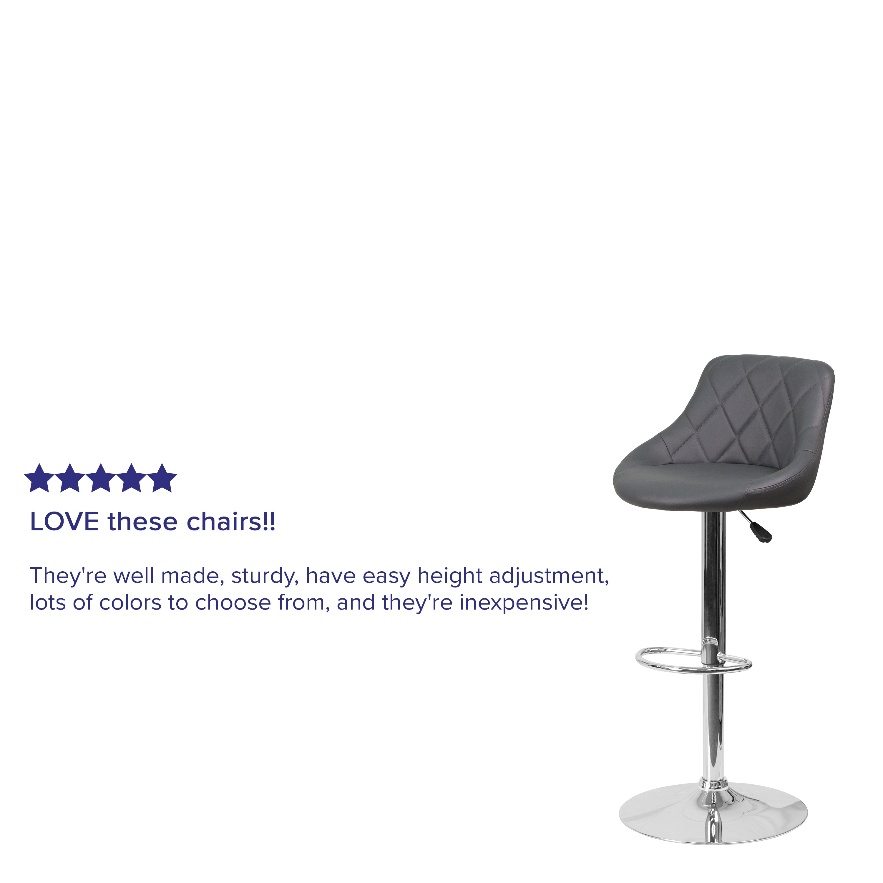Contemporary Vinyl Bucket Seat Adjustable Height Barstool with Diamond Pattern Back and Chrome Base