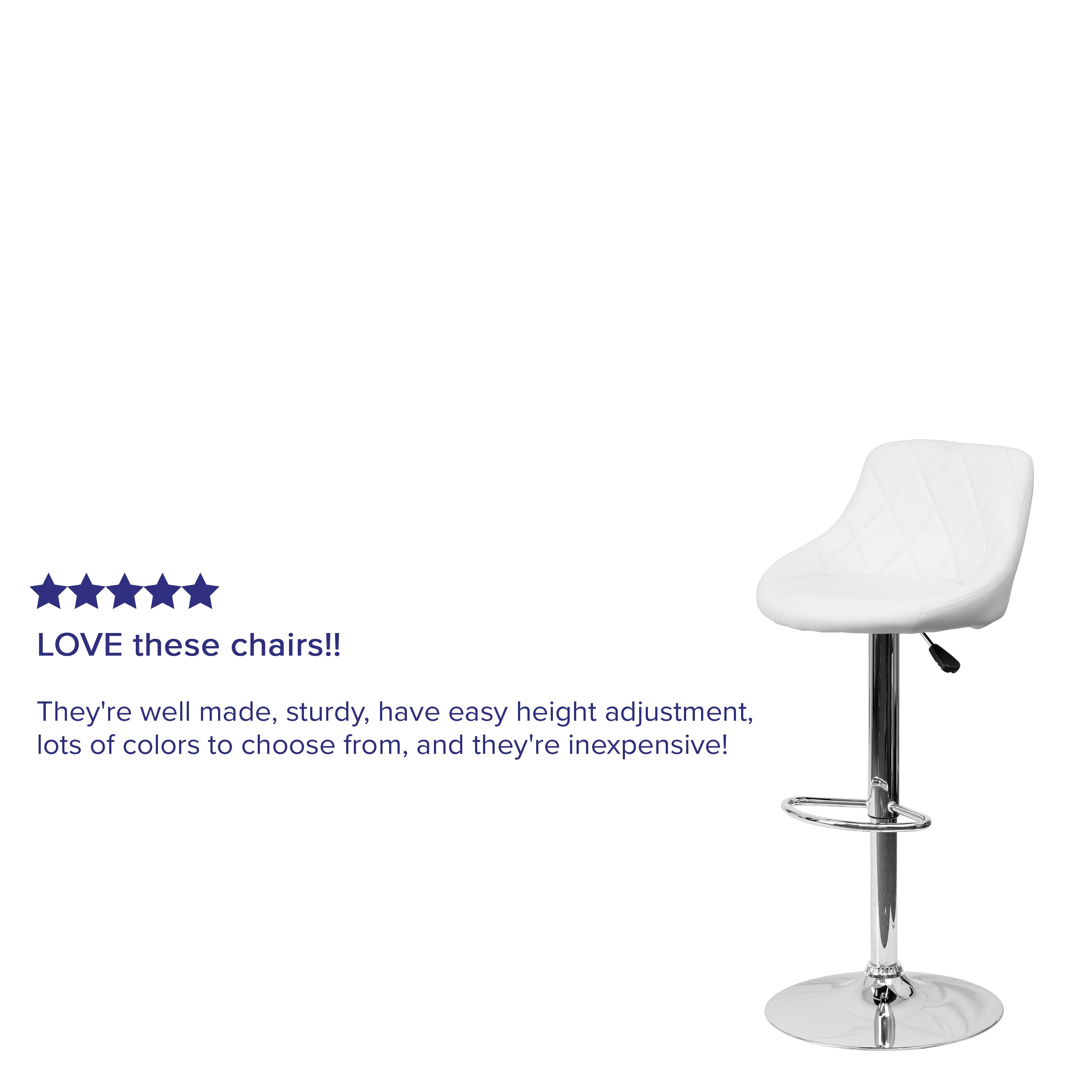 Contemporary Vinyl Bucket Seat Adjustable Height Barstool with Diamond Pattern Back and Chrome Base