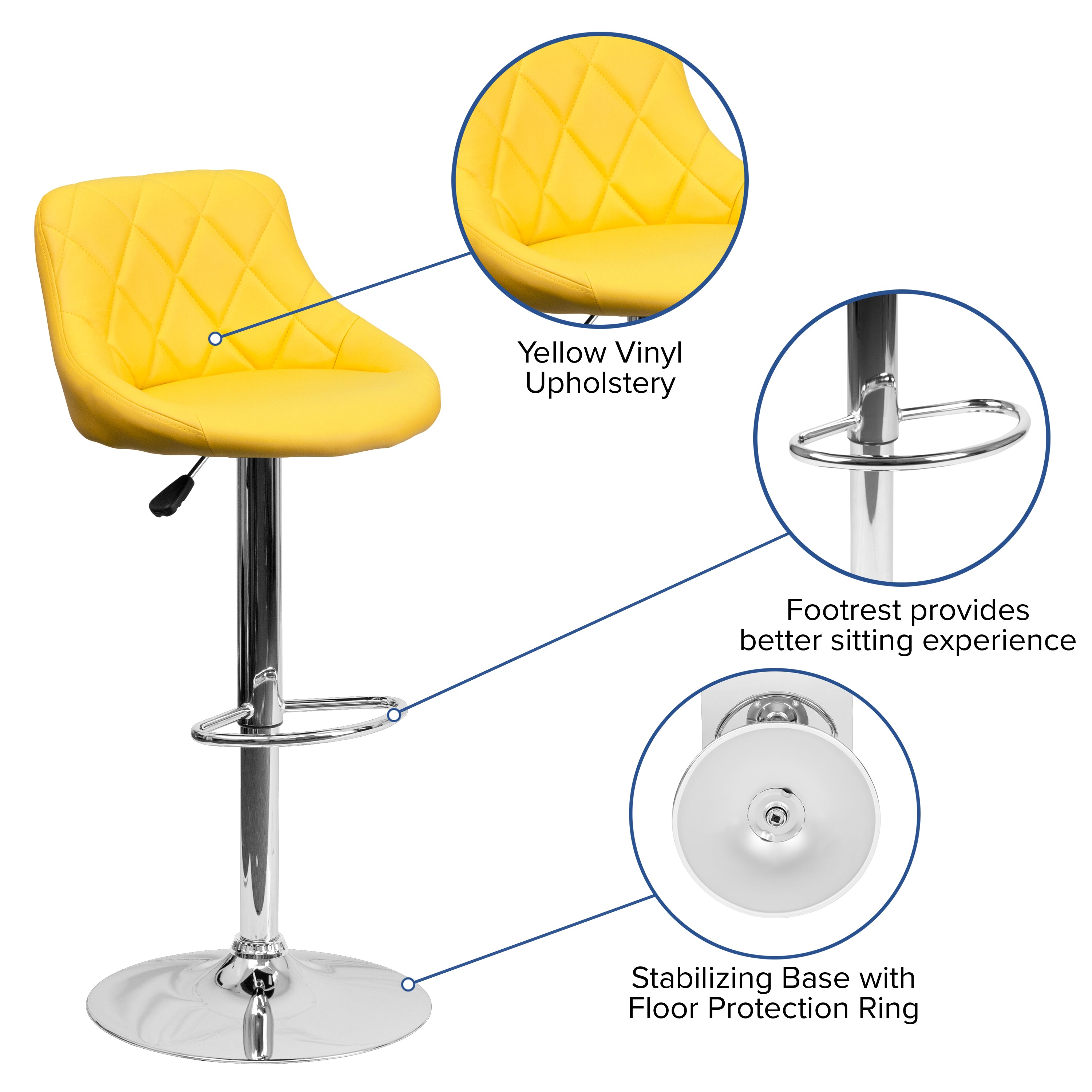 Contemporary Vinyl Bucket Seat Adjustable Height Barstool with Diamond Pattern Back and Chrome Base