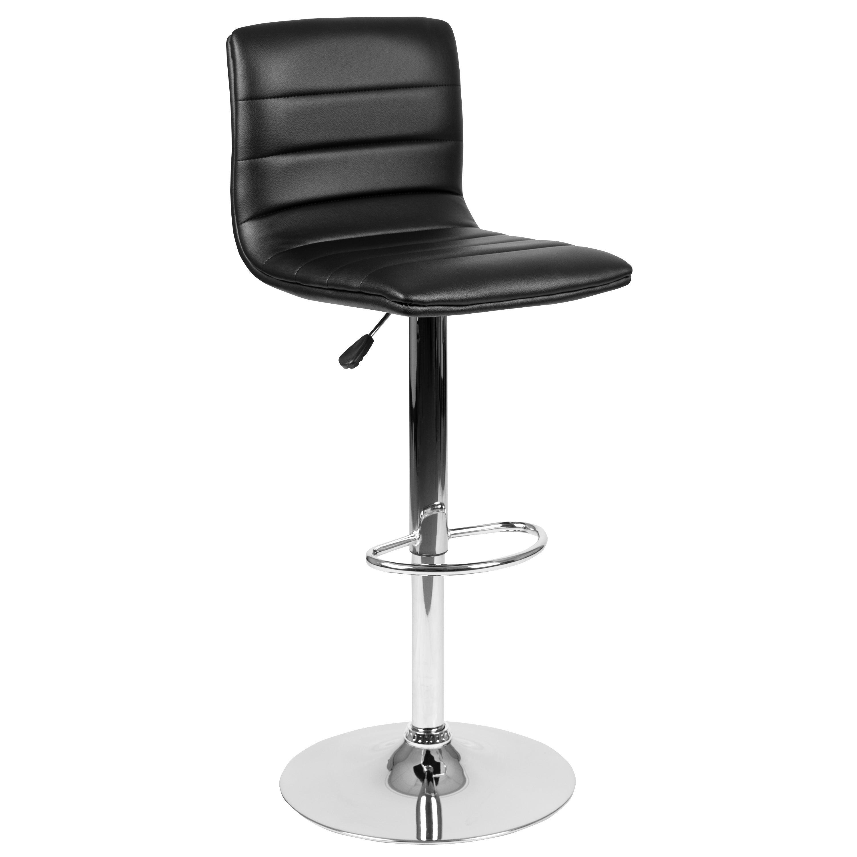 Modern Vinyl Adjustable Height Barstool with Back, Swivel Stool with Pedestal Base and Footrest