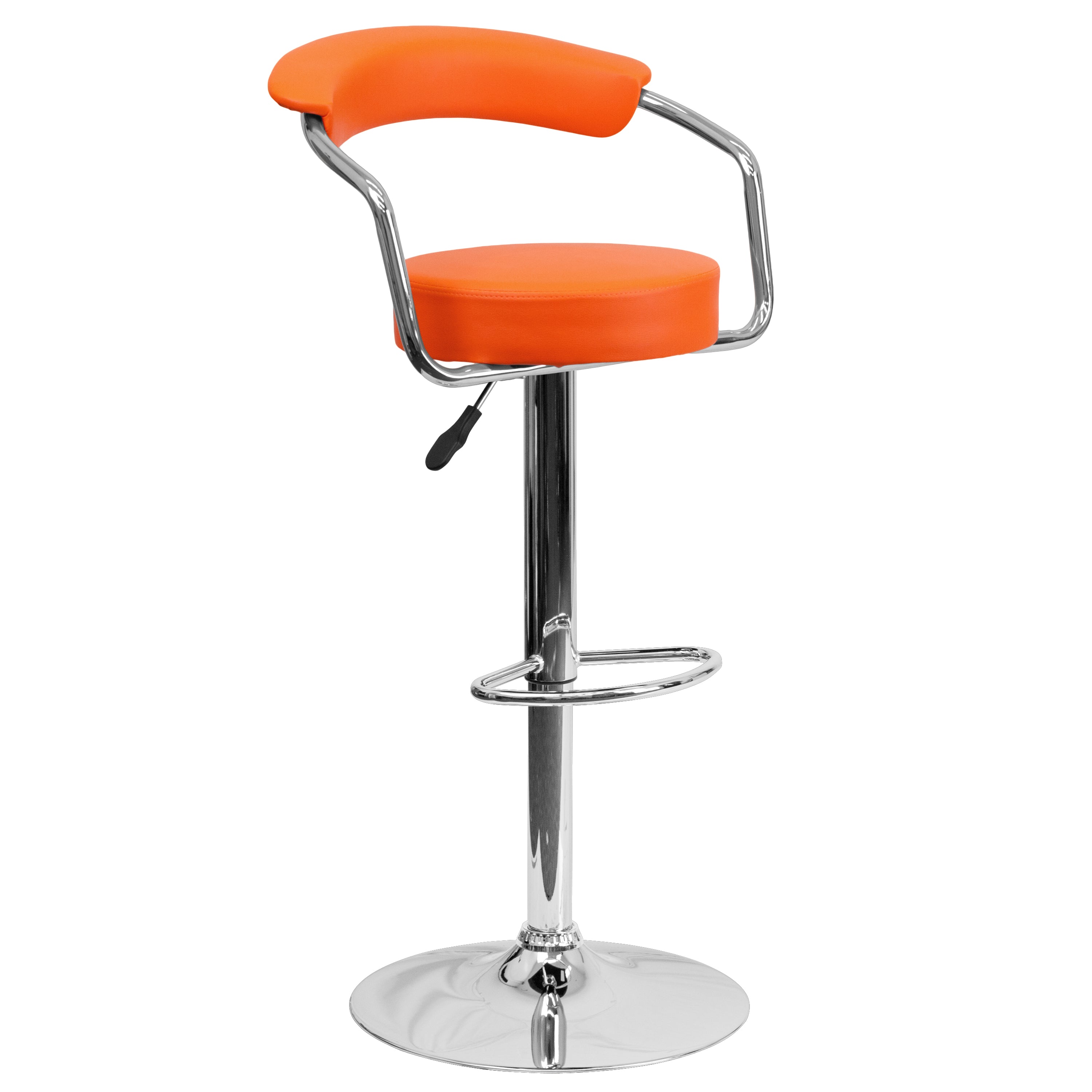 Contemporary Vinyl Adjustable Height Barstool with Arms and Chrome Base