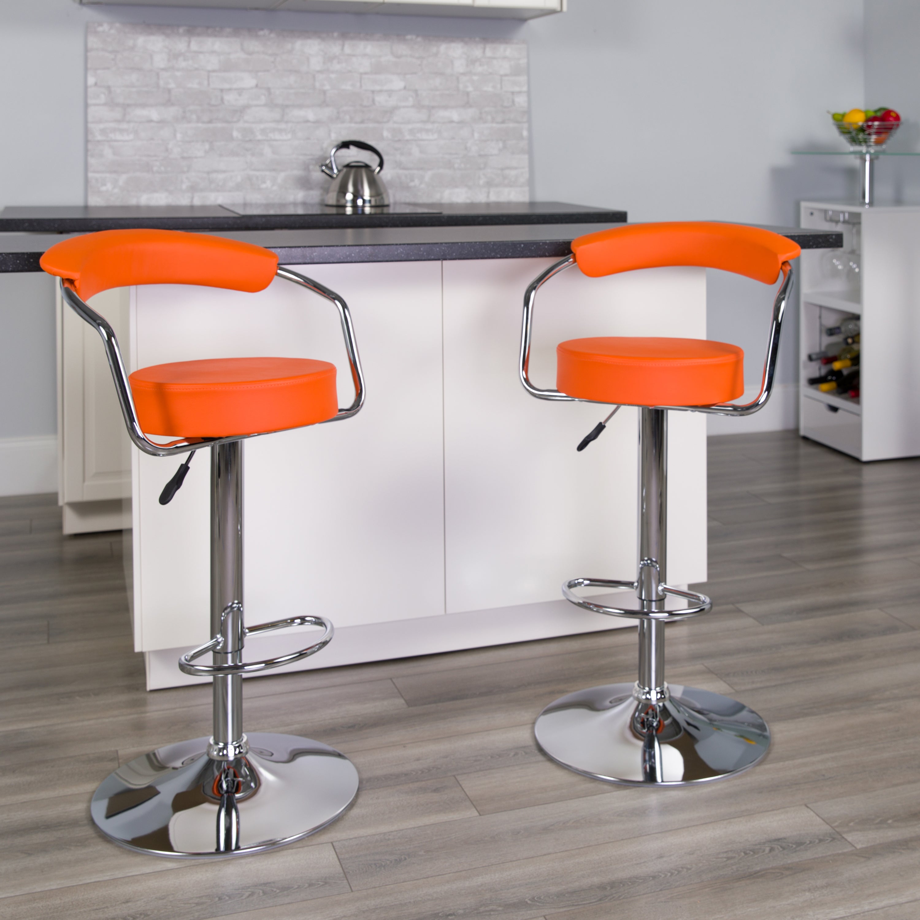 Contemporary Vinyl Adjustable Height Barstool with Arms and Chrome Base