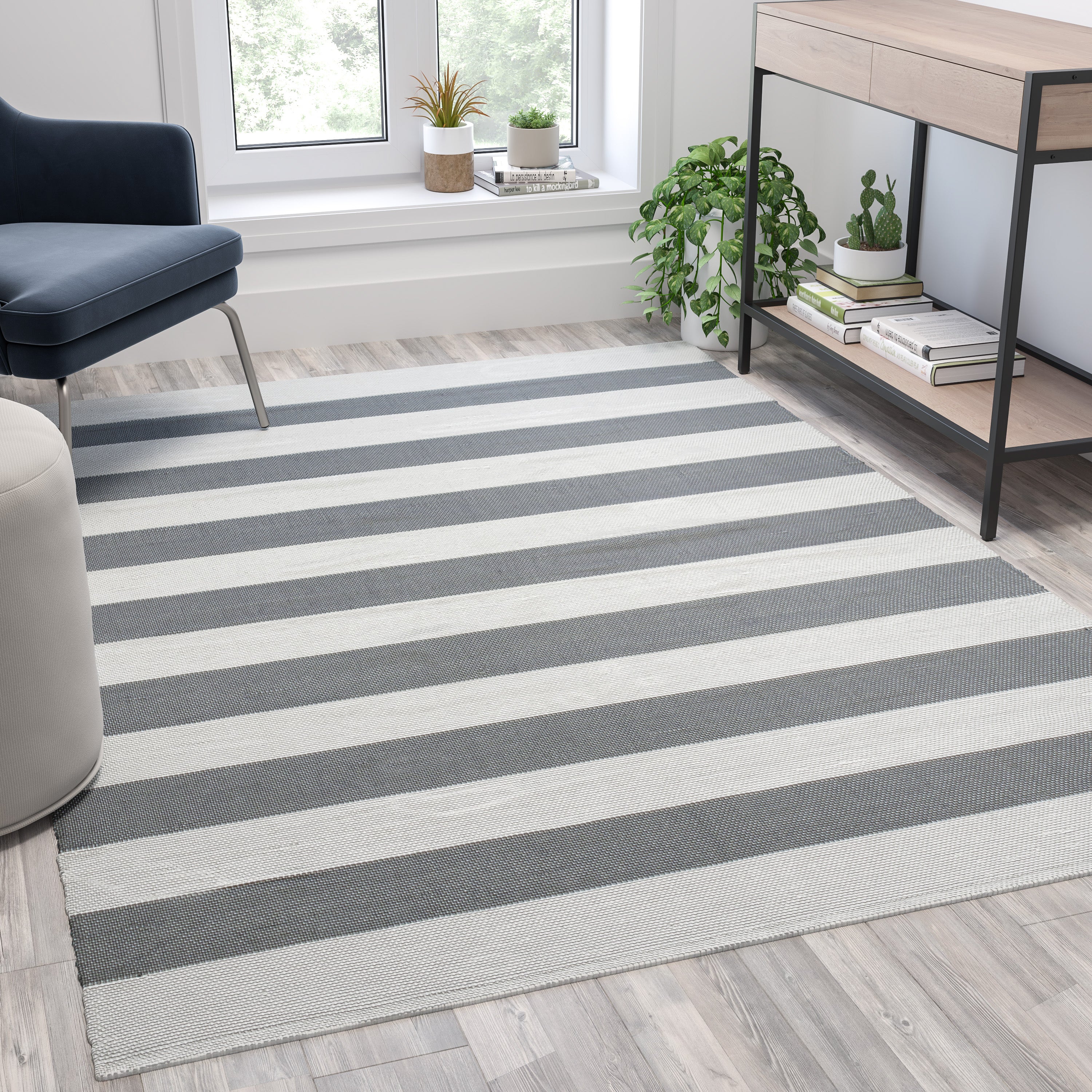Striped Handwoven Indoor/Outdoor Cabana Style Stain Resistant Area Rug