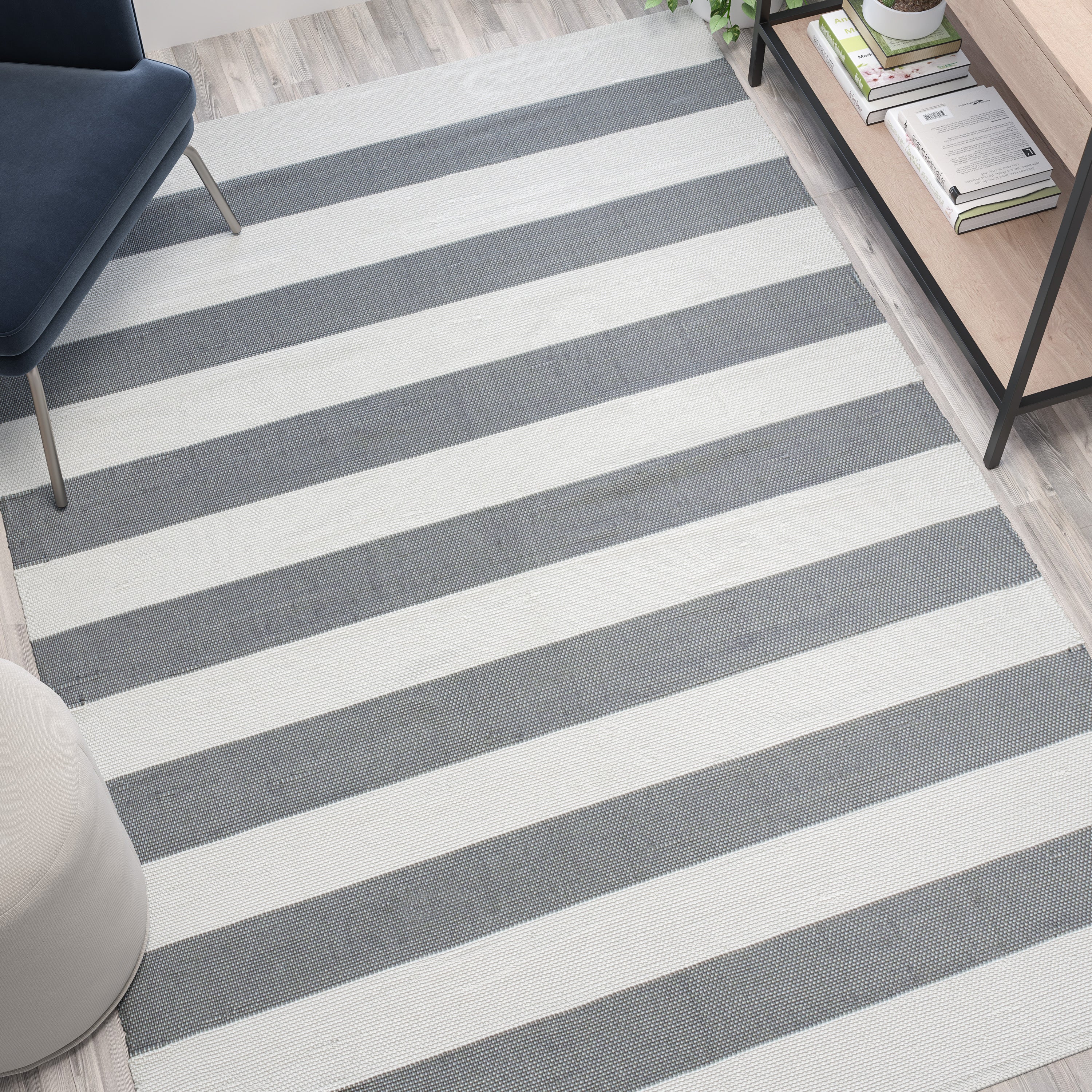 Striped Handwoven Indoor/Outdoor Cabana Style Stain Resistant Area Rug
