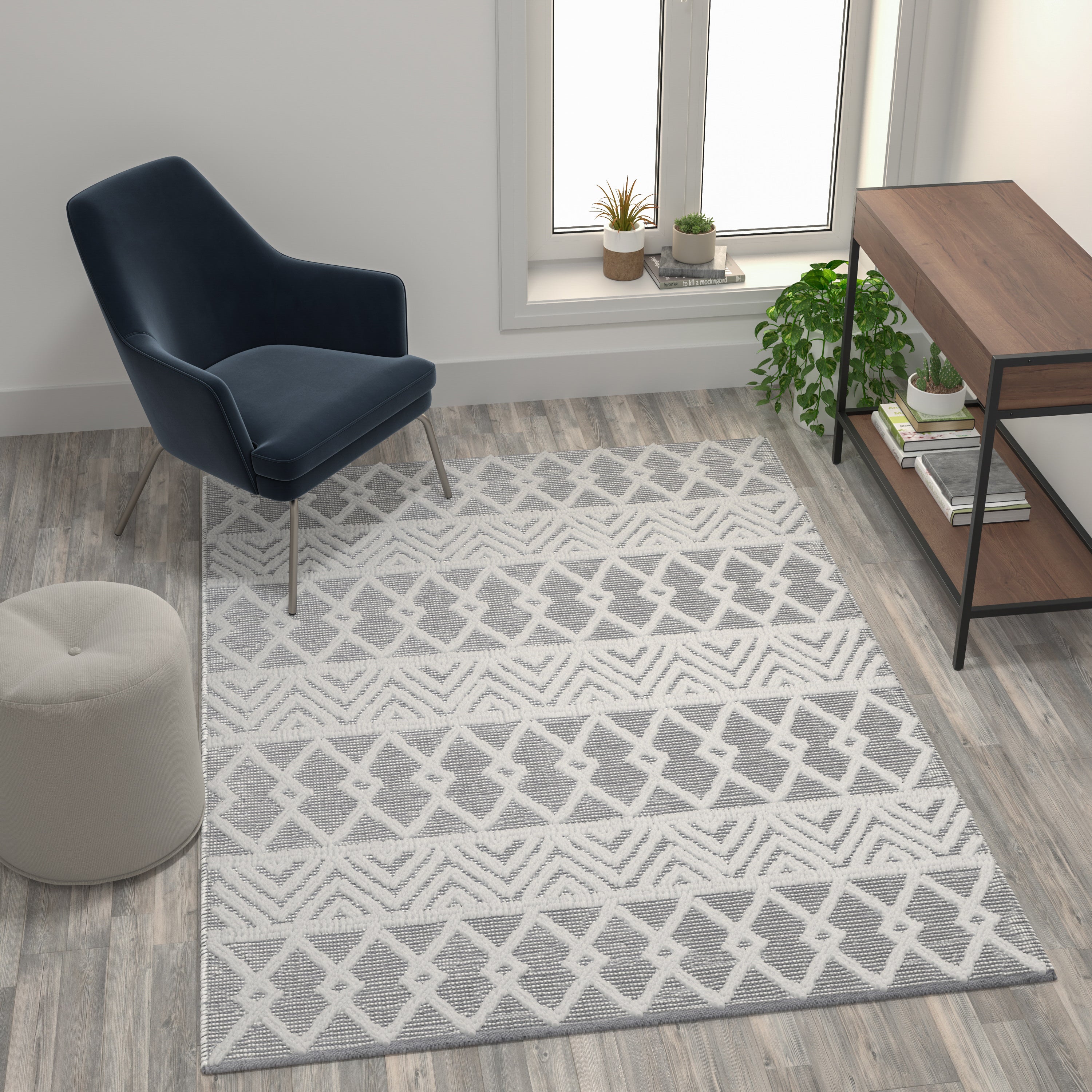 Indoor Geometric Area Rug - Hand Woven Area Rug with Diamond Pattern, Polyester/Cotton Blend-Area Rug-Flash Furniture-Wall2Wall Furnishings
