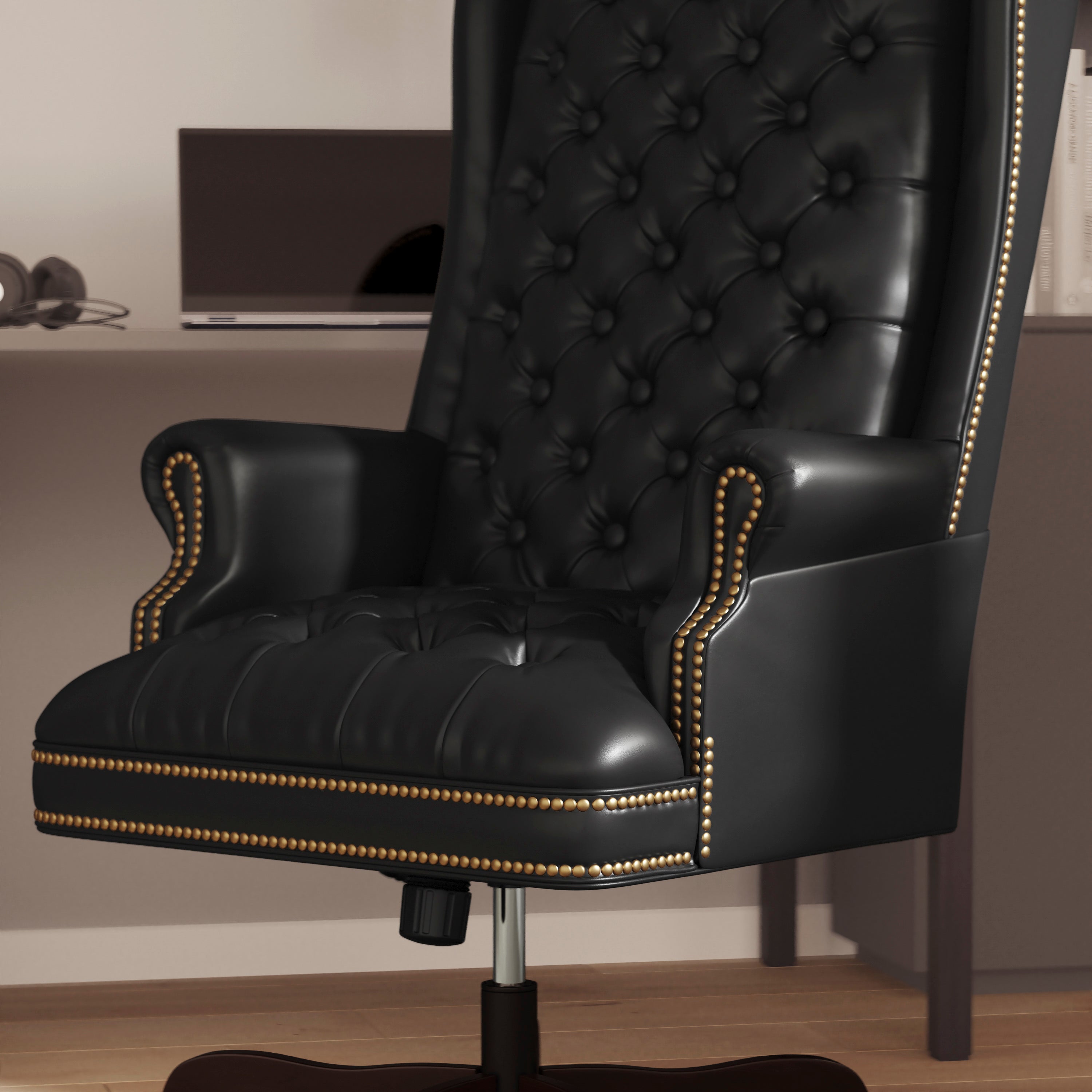 High Back Traditional Fully Tufted LeatherSoft Executive Swivel Ergonomic Office Chair with Arms