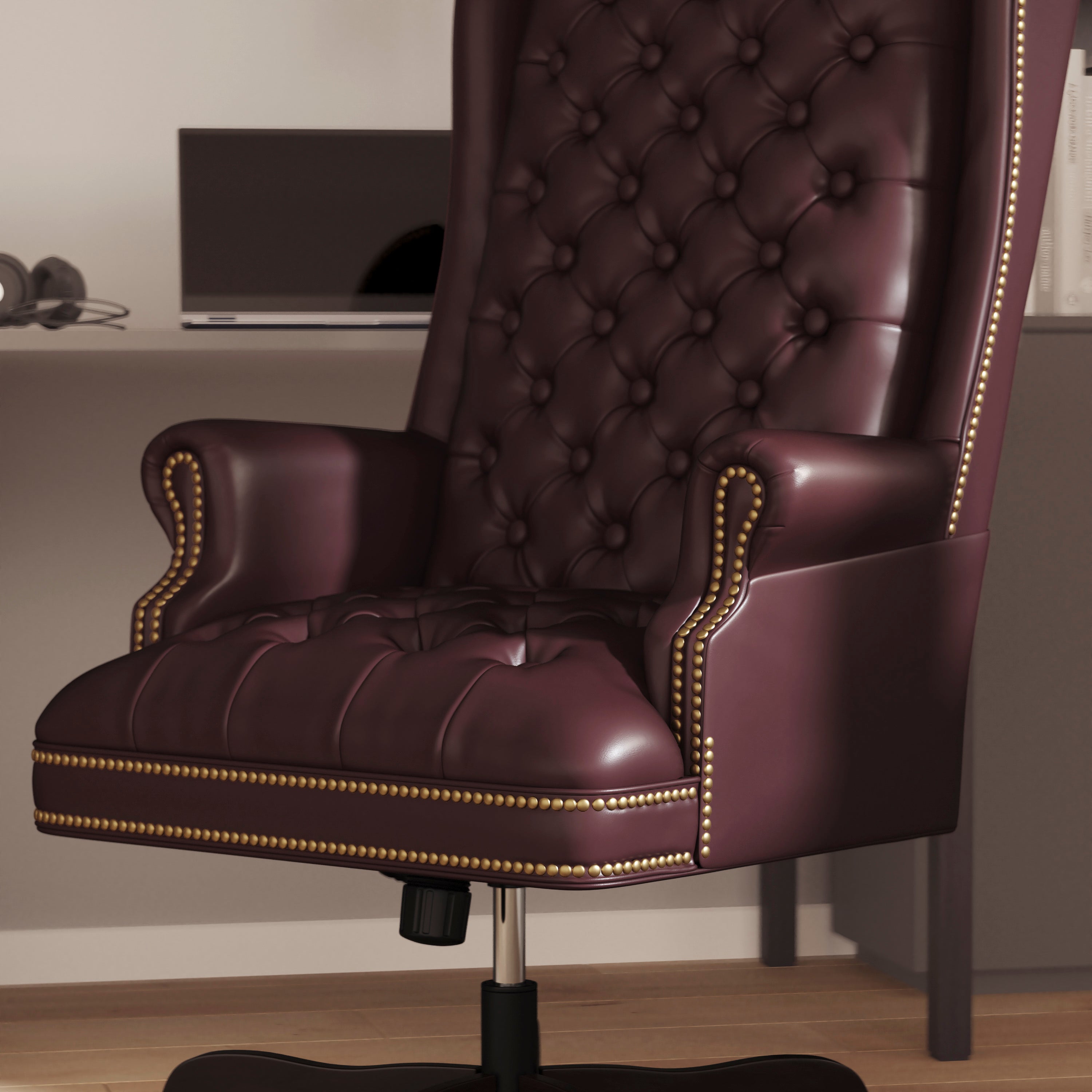 High Back Traditional Fully Tufted LeatherSoft Executive Swivel Ergonomic Office Chair with Arms